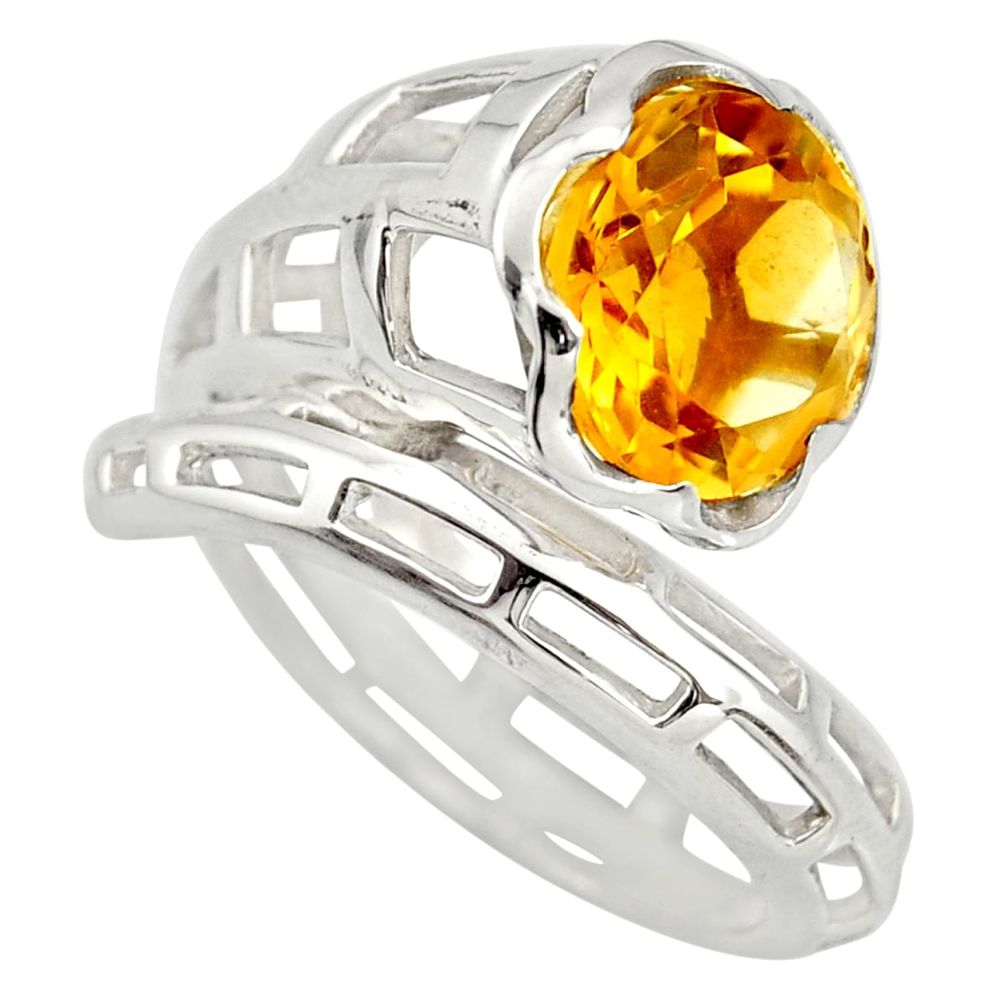 5.75cts natural yellow citrine round 925 silver solitaire ring size 8.5 r25783