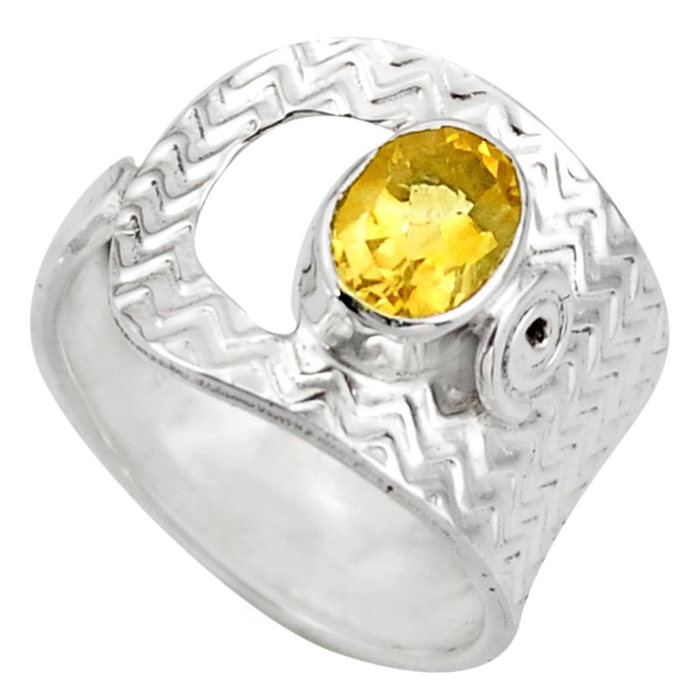 2.21cts natural yellow citrine silver adjustable solitaire ring size 7 d46467