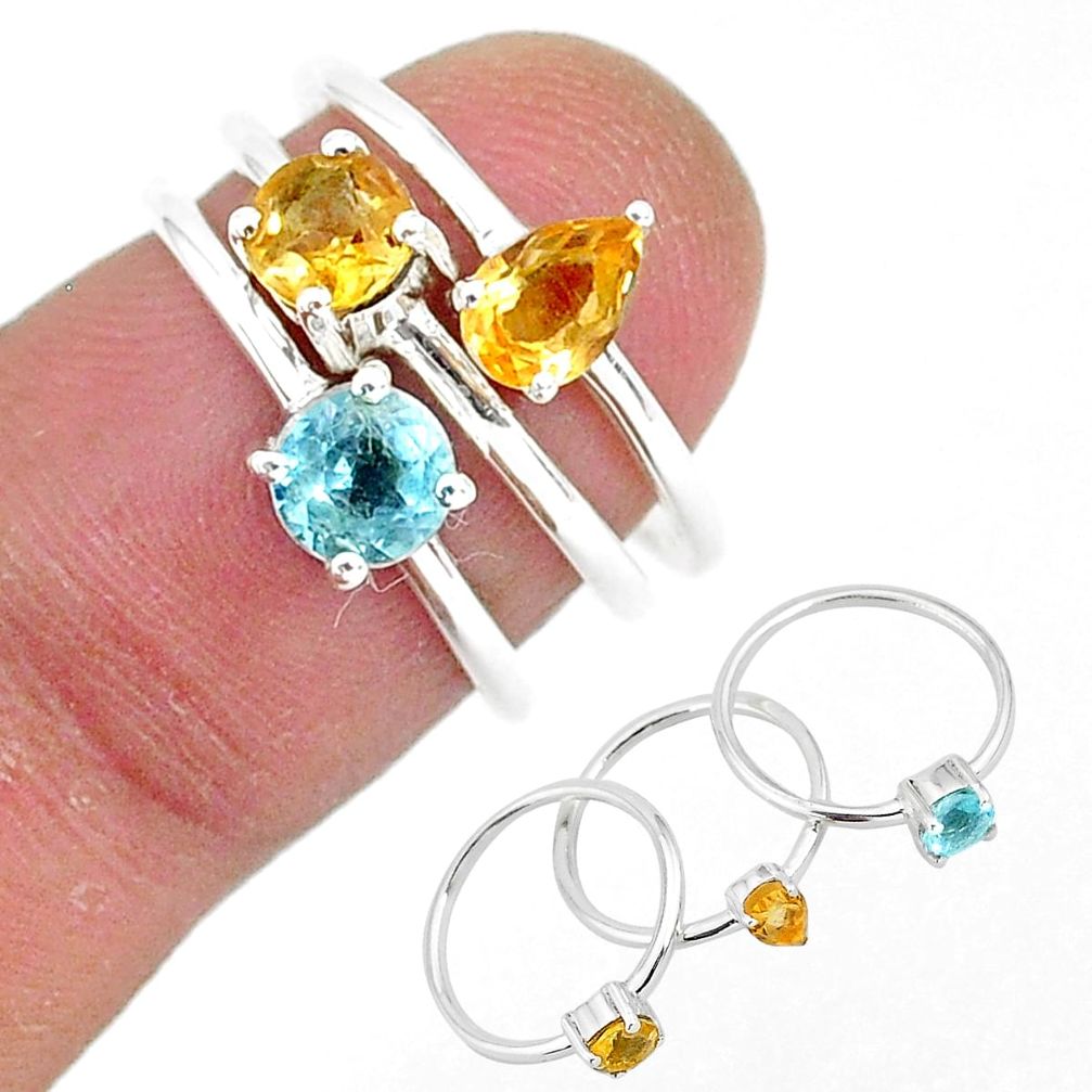 3.13cts natural yellow citrine topaz 925 sterling silver 3 rings size 6 r93021