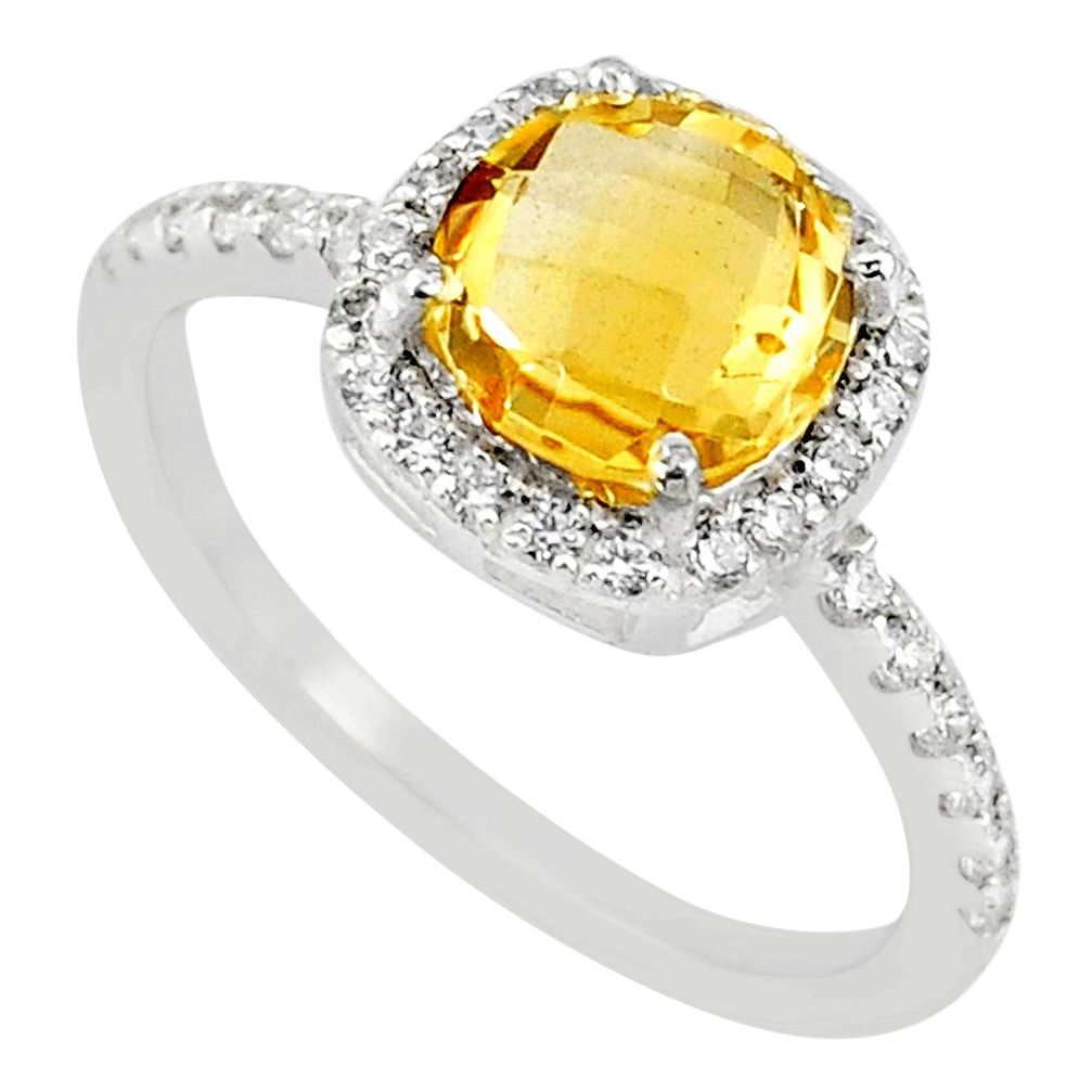 4.21cts natural yellow citrine zircon 925 sterling silver ring size 7.5 r71247