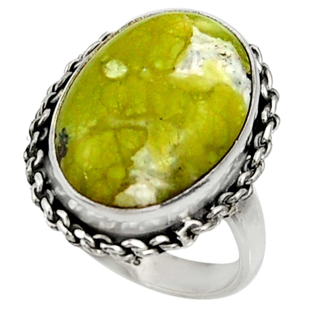 13.50cts natural yellow lizardite 925 silver solitaire ring size 7.5 r28395