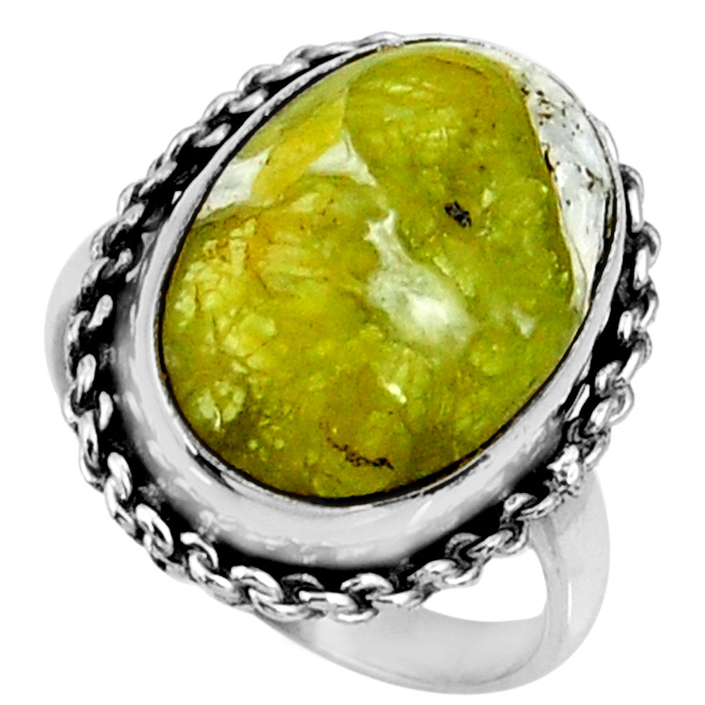 12.36cts natural yellow lizardite 925 silver solitaire ring size 8.5 r28397