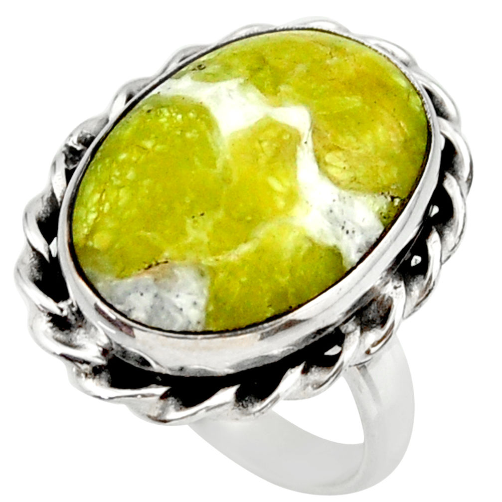 13.24cts natural yellow lizardite 925 silver solitaire ring size 7.5 r28772