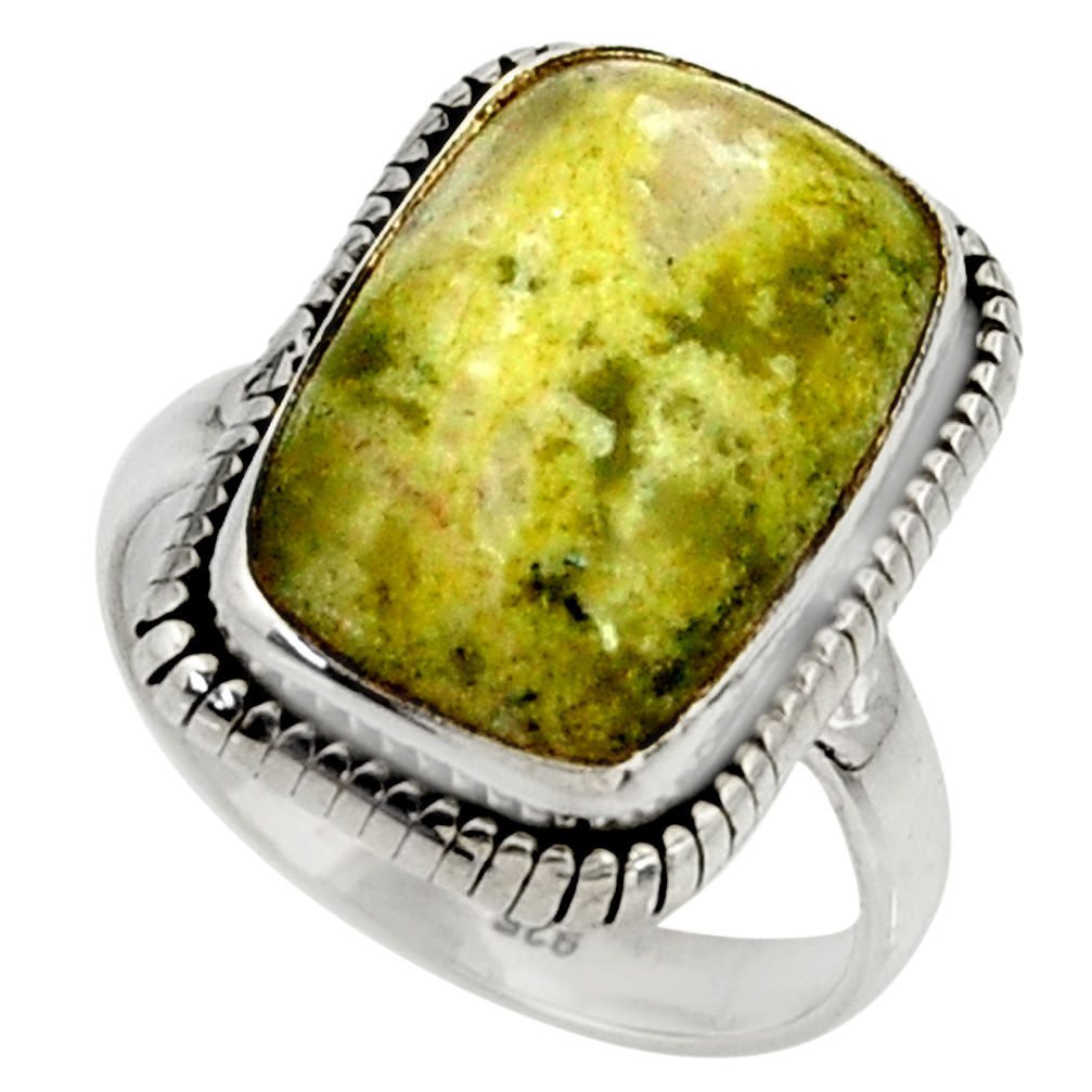 12.04cts natural yellow lizardite 925 silver solitaire ring size 8 r28388