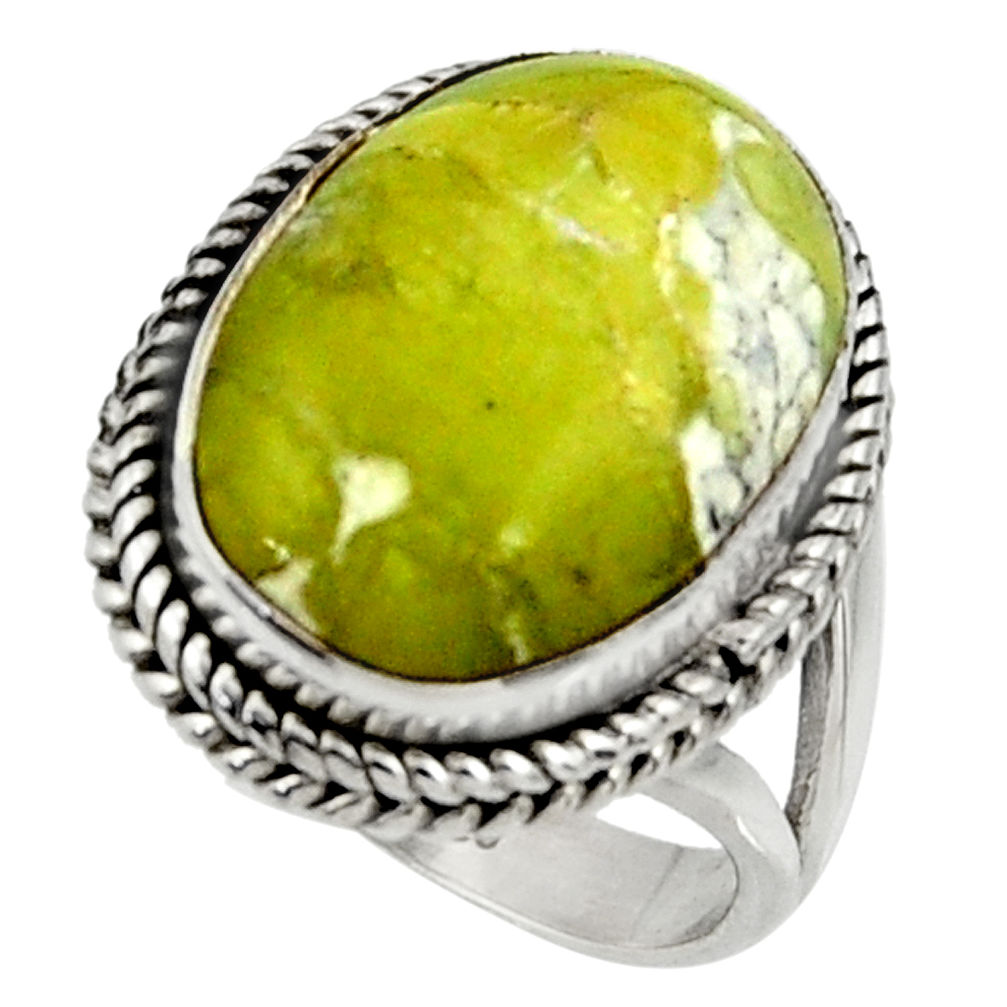 13.79cts natural yellow lizardite oval 925 silver solitaire ring size 7.5 r28385