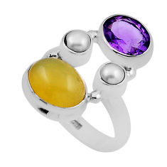 7.22cts natural yellow olive opal amethyst pearl 925 silver ring size 7 n23897
