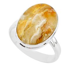 12.72cts natural yellow plume agate 925 silver solitaire ring size 9 r95642