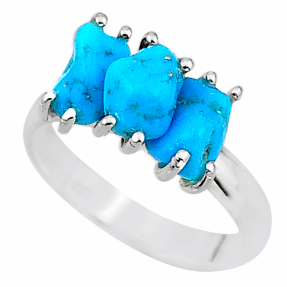 7.97cts naturalblue raw turquoise rough 925 sterling silver ring size 8 t15012