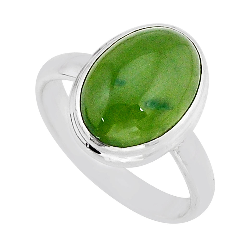 6.54cts nephrite green jade 925 sterling silver ring jewelry size 8 y67544