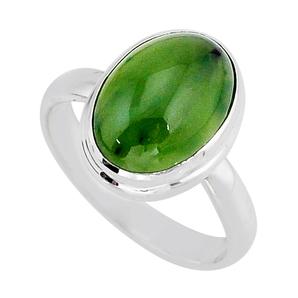 6.20cts nephrite green jade 925 sterling silver ring jewelry size 8 y67549