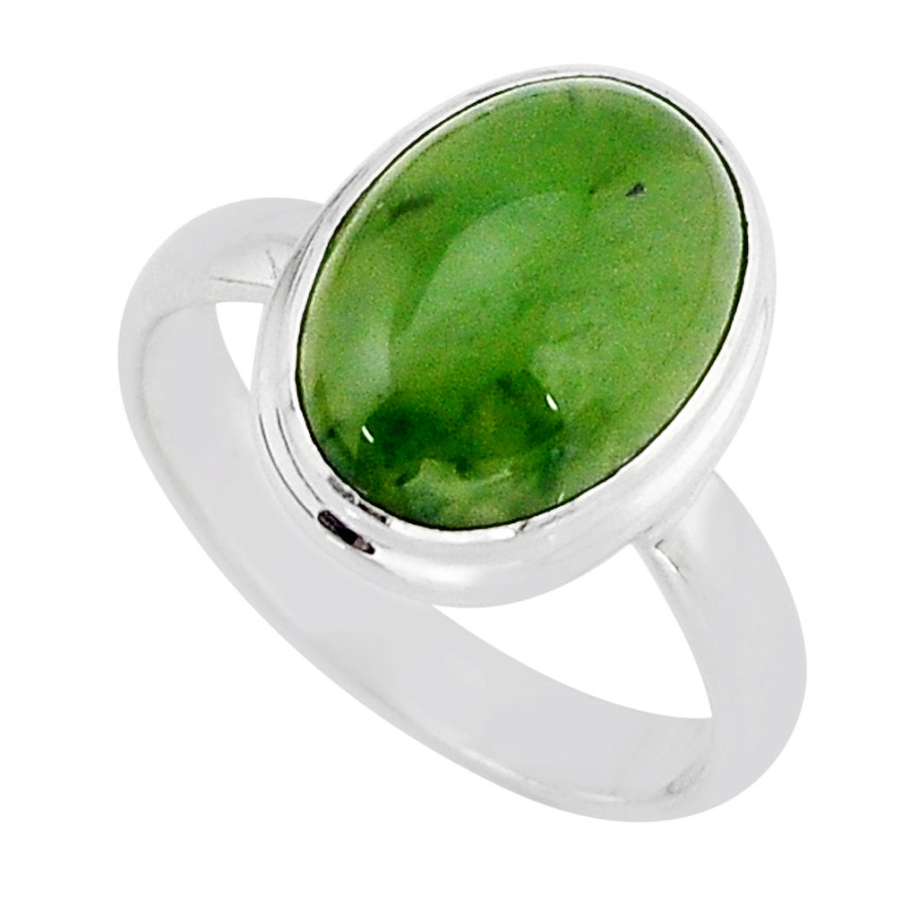 6.29cts nephrite green jade 925 sterling silver ring jewelry size 7.5 y67547