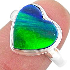 3.91cts northern lights aurora opal lab heart silver ring size 8 t24989