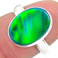 3.71cts northern lights aurora opal lab oval silver ring size 6.5 t24952