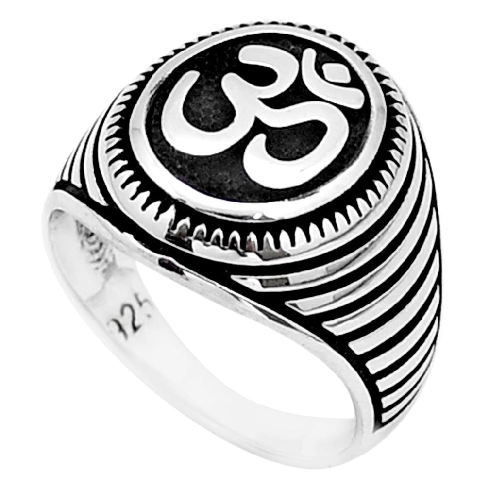 6.68gms om symbol indonesian bali style solid 925 silver mens ring size 8 c27857