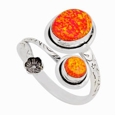 3.66cts orange australian opal (lab) 925 silver adjustable ring size 8.5 y93540