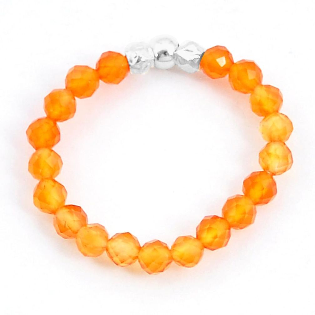 2.83cts orange cornelian quartz 925 silver adjustable beads ring size 8 u30387