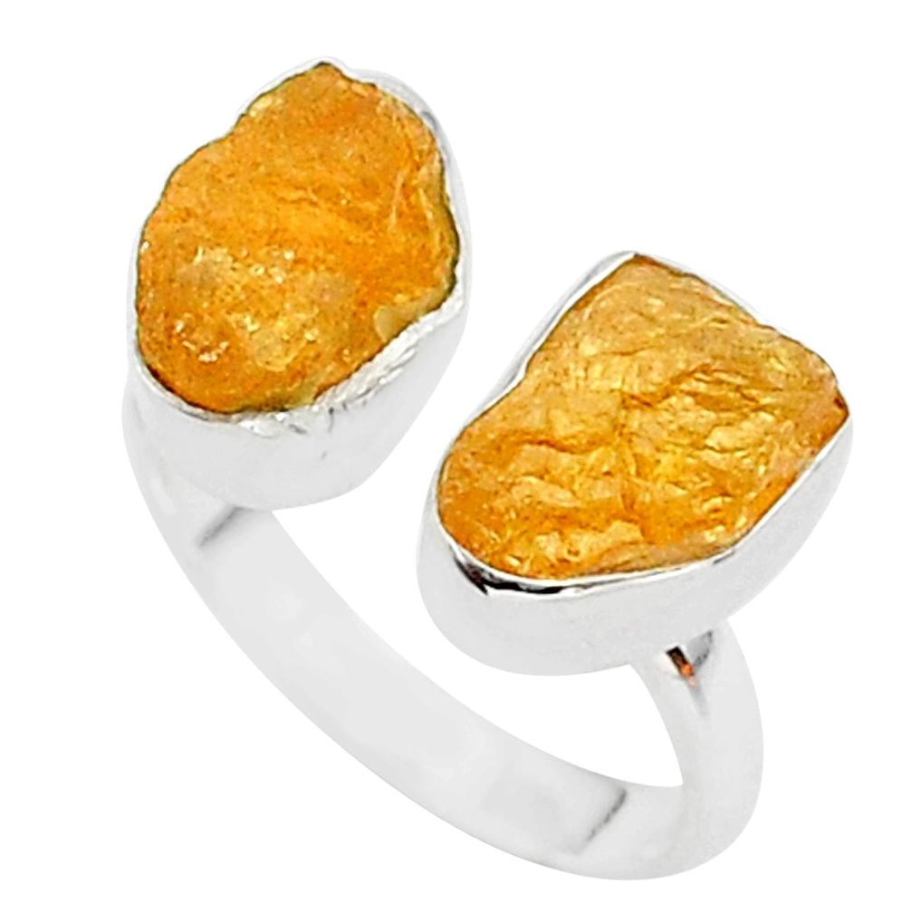 10.31cts orange tourmaline raw 925 silver adjustable ring size 7.5 t35103