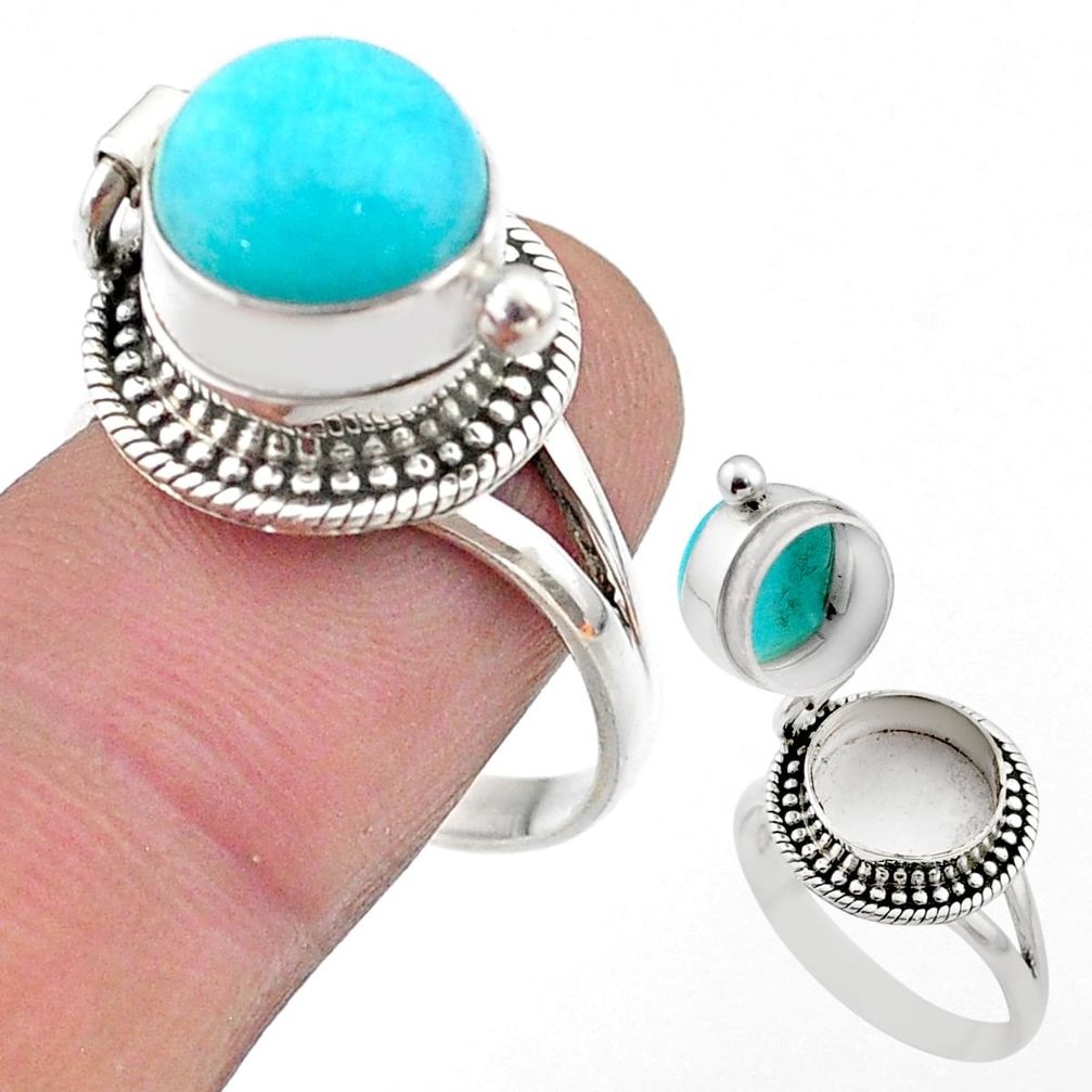 5.93cts peruvian amazonite 925 silver poison box ring jewelry size 7 t45410