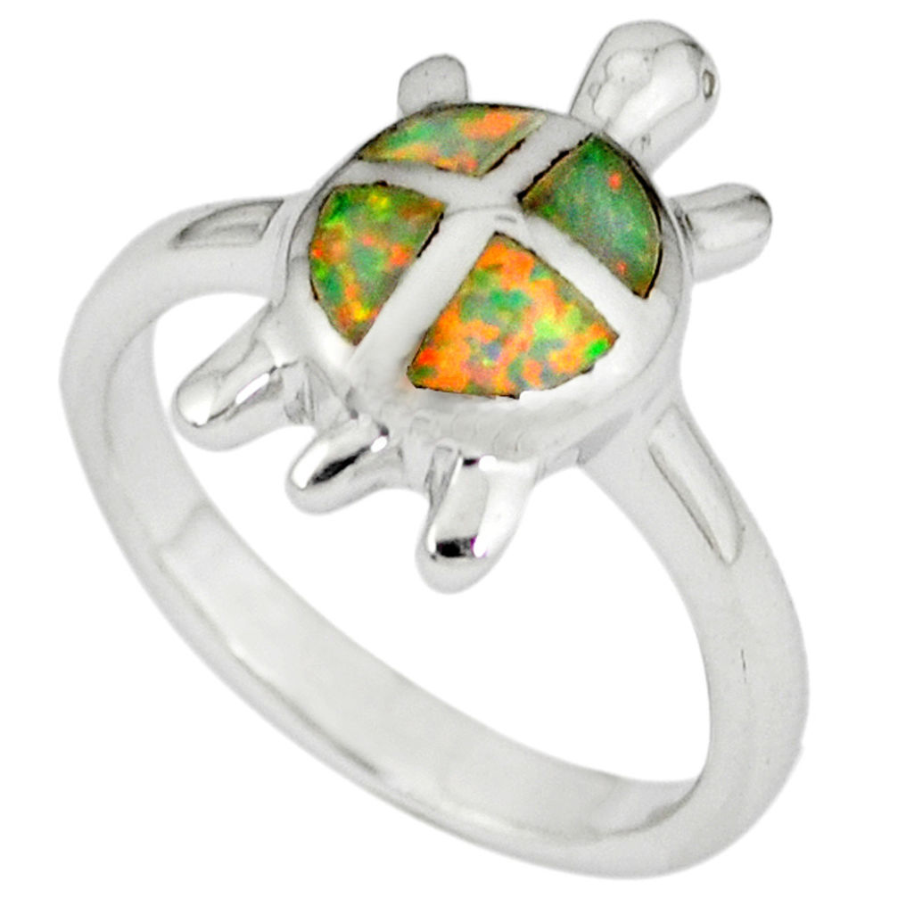 LAB Pink australian opal (lab) 925 sterling silver tortoise ring size 7.5 c15830