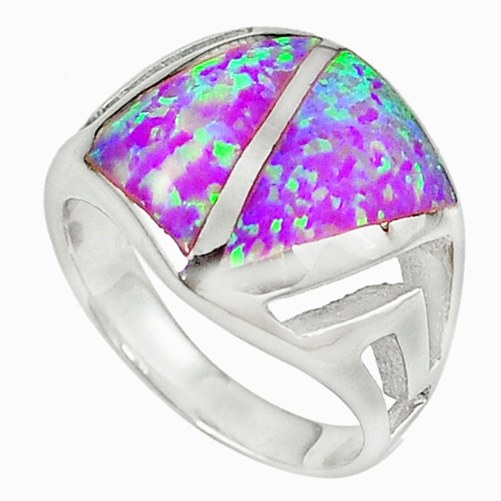 LAB Pink australian opal (lab) enamel 925 silver ring jewelry size 8 c15744