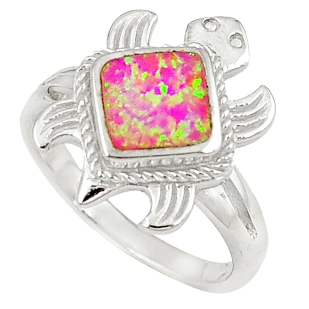 Pink australian opal (lab) enamel 925 sterling silver ring size 8 c15794