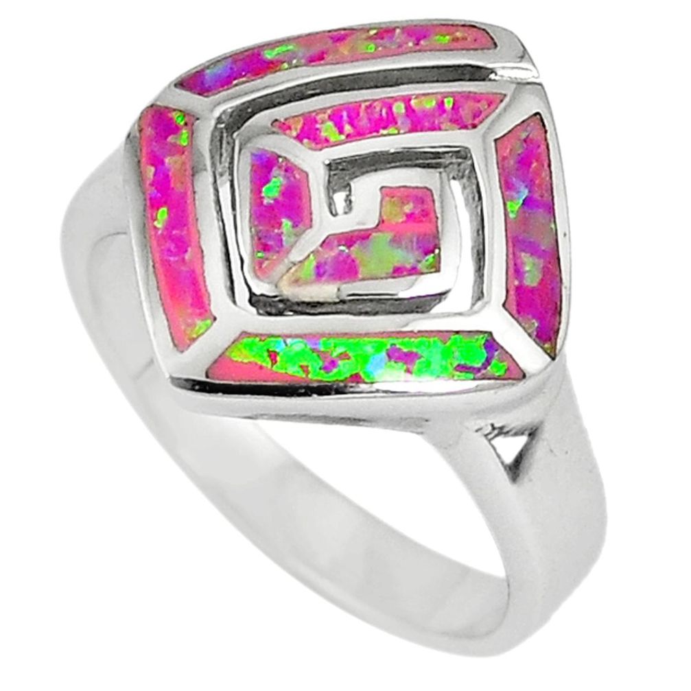 Pink australian opal (lab) enamel 925 sterling silver ring size 8 c15748