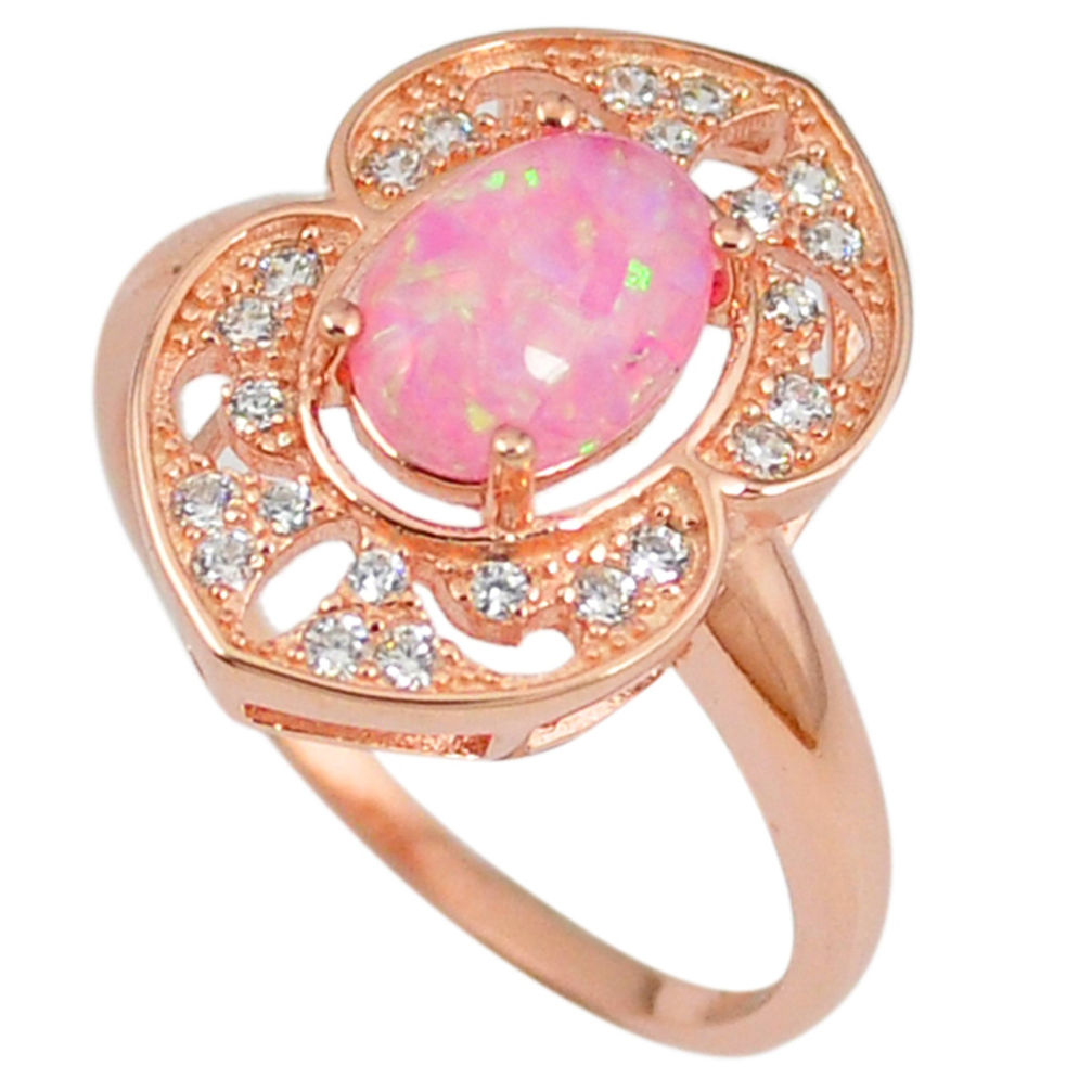 LAB 2.19cts pink australian opal (lab) silver 14k gold ring size 9.5 a61974 c14946