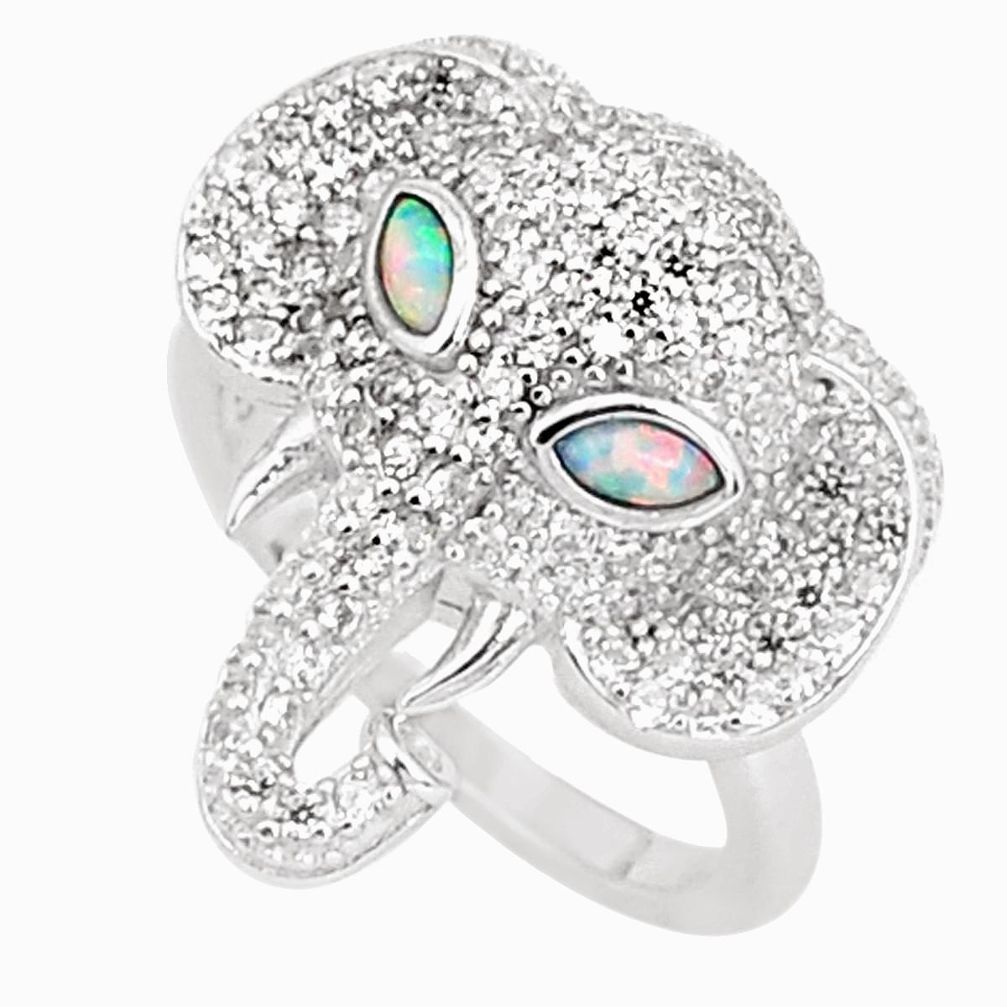 2.74cts pink australian opal (lab) silver elephant ring size 6.5 a95969 c24627