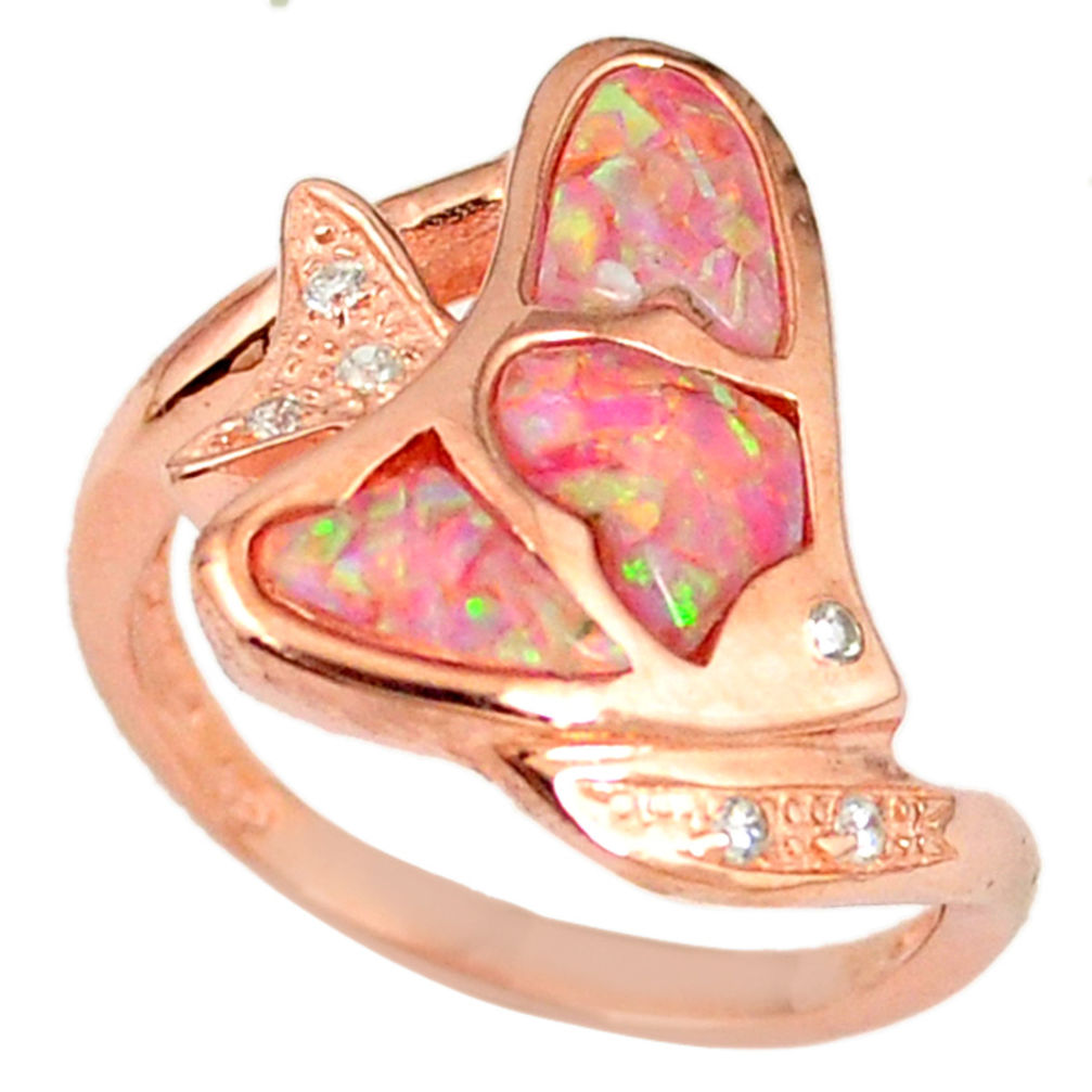 LAB 2.51cts pink australian opal (lab) silver rose gold ring size 8.5 a61801 c15134