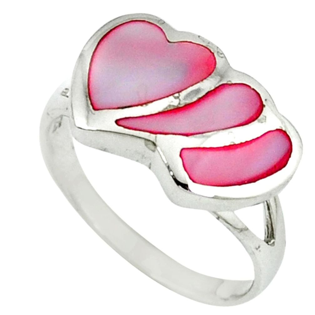 Pink blister pearl enamel 925 sterling silver heart ring size 7.5 c12905