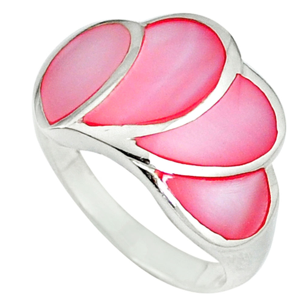 Pink blister pearl enamel 925 sterling silver ring size 7.5 a39942 c13188