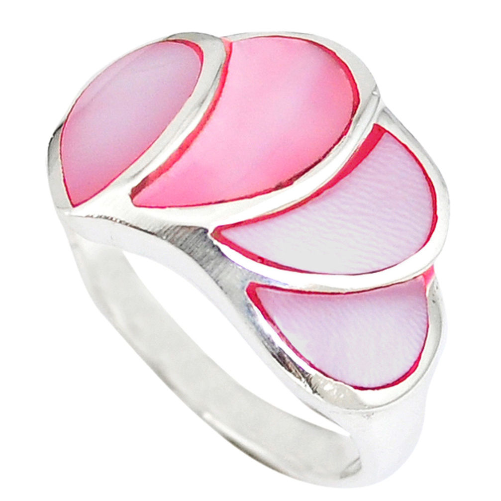Pink blister pearl enamel 925 sterling silver ring size 8.5 a41810 c13189