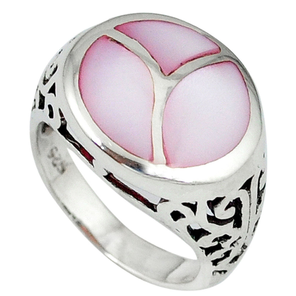 Pink blister pearl enamel 925 sterling silver ring jewelry size 7.5 c12892