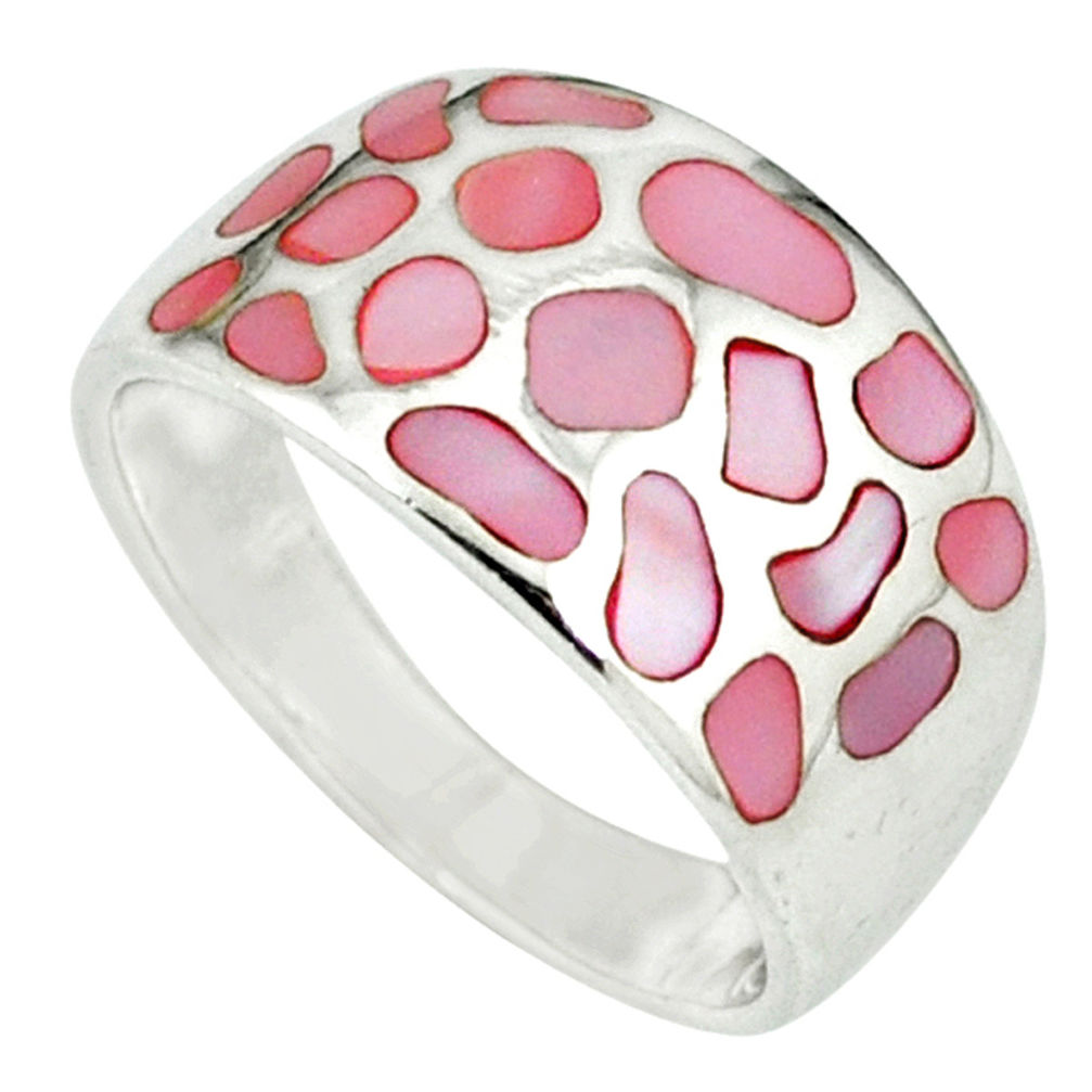 Pink blister pearl enamel 925 sterling silver ring jewelry size 6.5 c12990