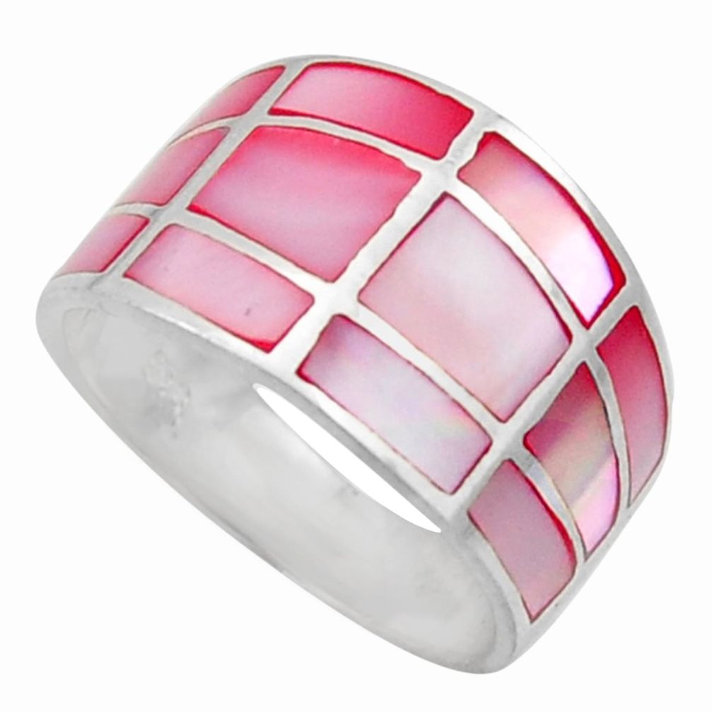 5.26gms pink blister pearl enamel 925 sterling silver ring size 7 c26283