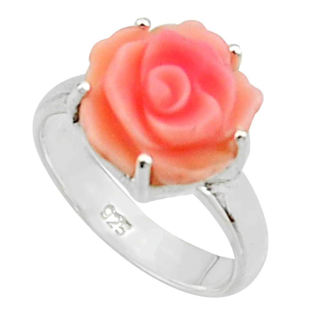 4.77cts pink coral 925 sterling silver flower solitaire ring size 6 r22739