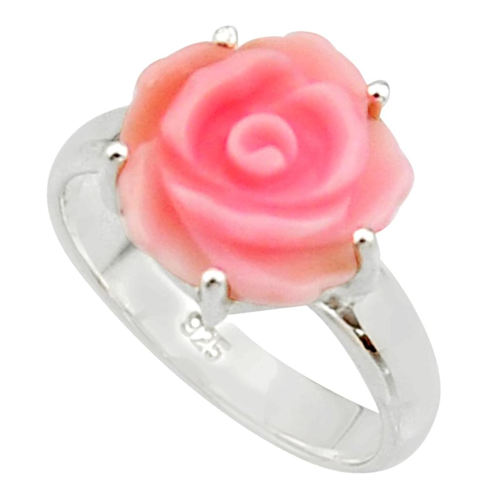 5.06cts pink coral 925 sterling silver flower solitaire ring size 7 r22725