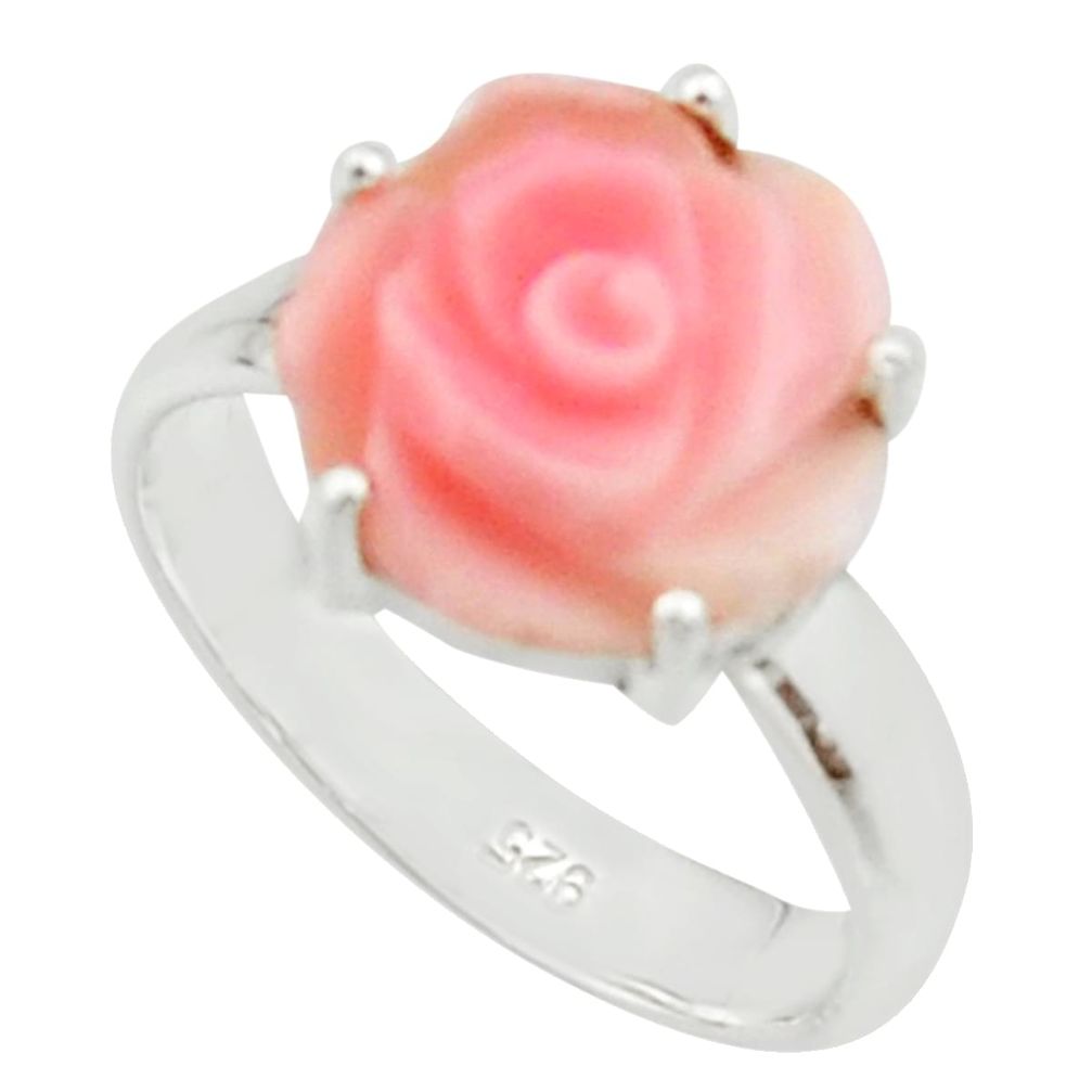 4.75cts pink coral 925 sterling silver flower solitaire ring size 7 r22732