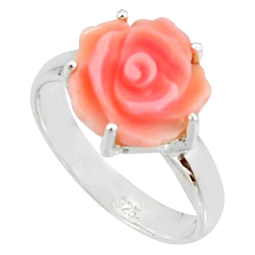 5.06cts pink coral 925 sterling silver flower solitaire ring size 8 r22722