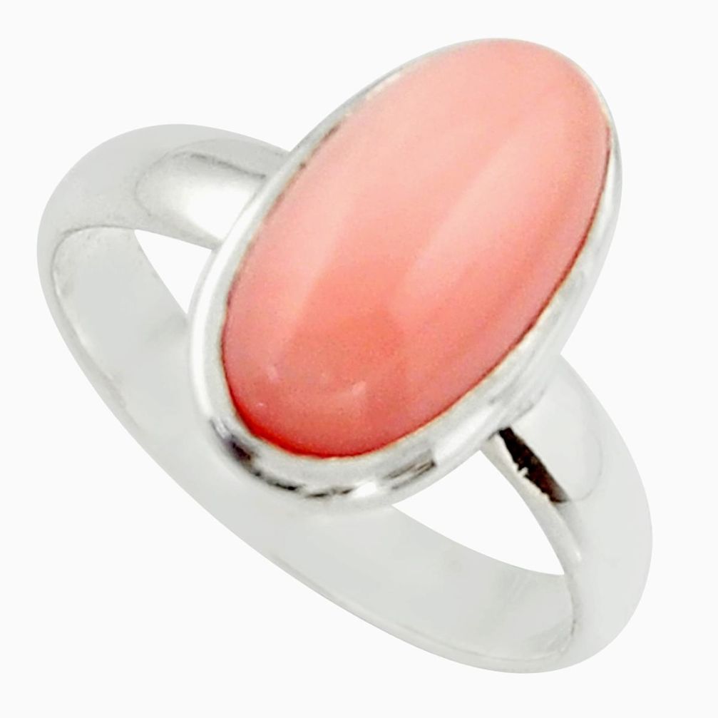 3.99cts pink coral 925 sterling silver ring jewelry size 7.5 r42608
