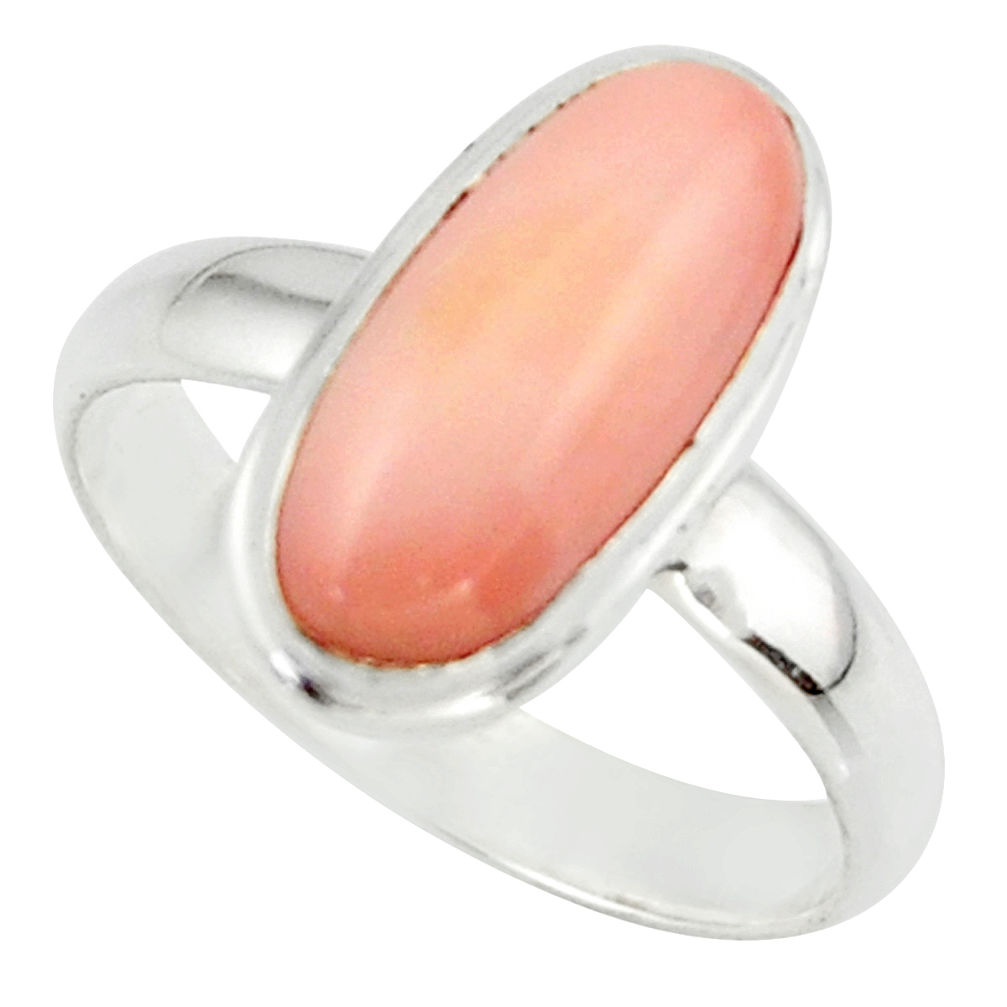 4.04cts pink coral 925 sterling silver ring jewelry size 7.5 r42610