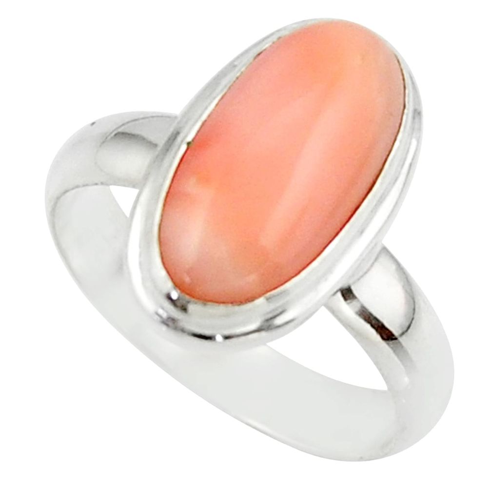 3.82cts pink coral 925 sterling silver ring jewelry size 5.5 r42611