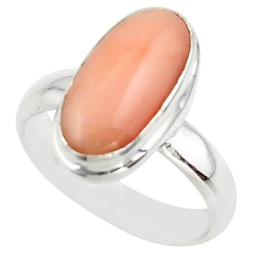 3.70cts pink coral 925 sterling silver ring jewelry size 5.5 r42619