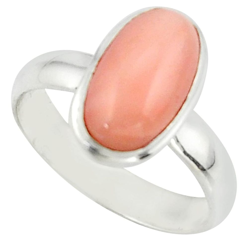 3.32cts pink coral 925 sterling silver ring jewelry size 6 r42603