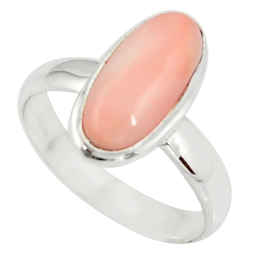 4.28cts pink coral 925 sterling silver solitaire ring jewelry size 7.5 r39343