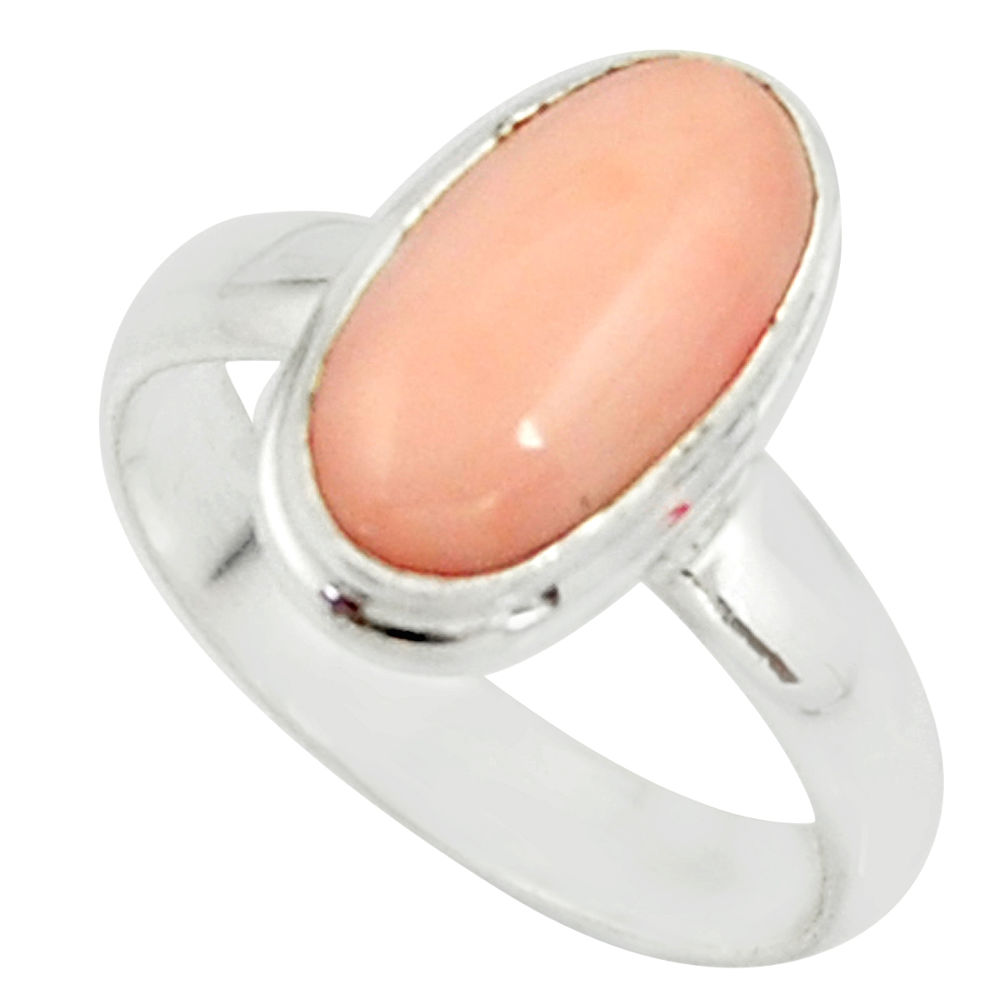 4.08cts pink coral 925 sterling silver solitaire ring jewelry size 5.5 r39345