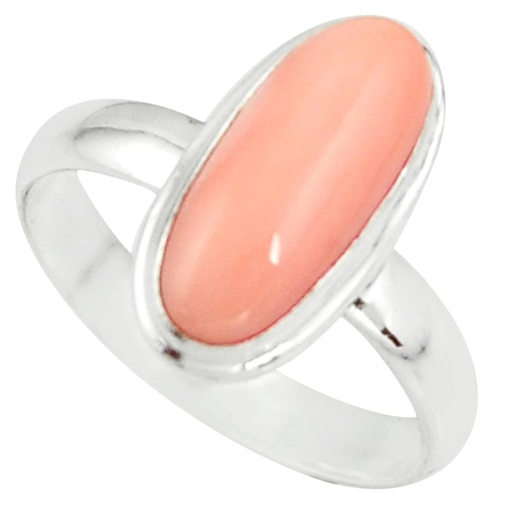 4.69cts pink coral 925 sterling silver solitaire ring jewelry size 8.5 r39346