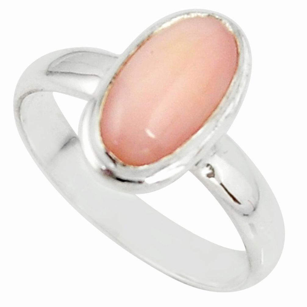 3.83cts pink coral 925 sterling silver solitaire ring jewelry size 7.5 r39351