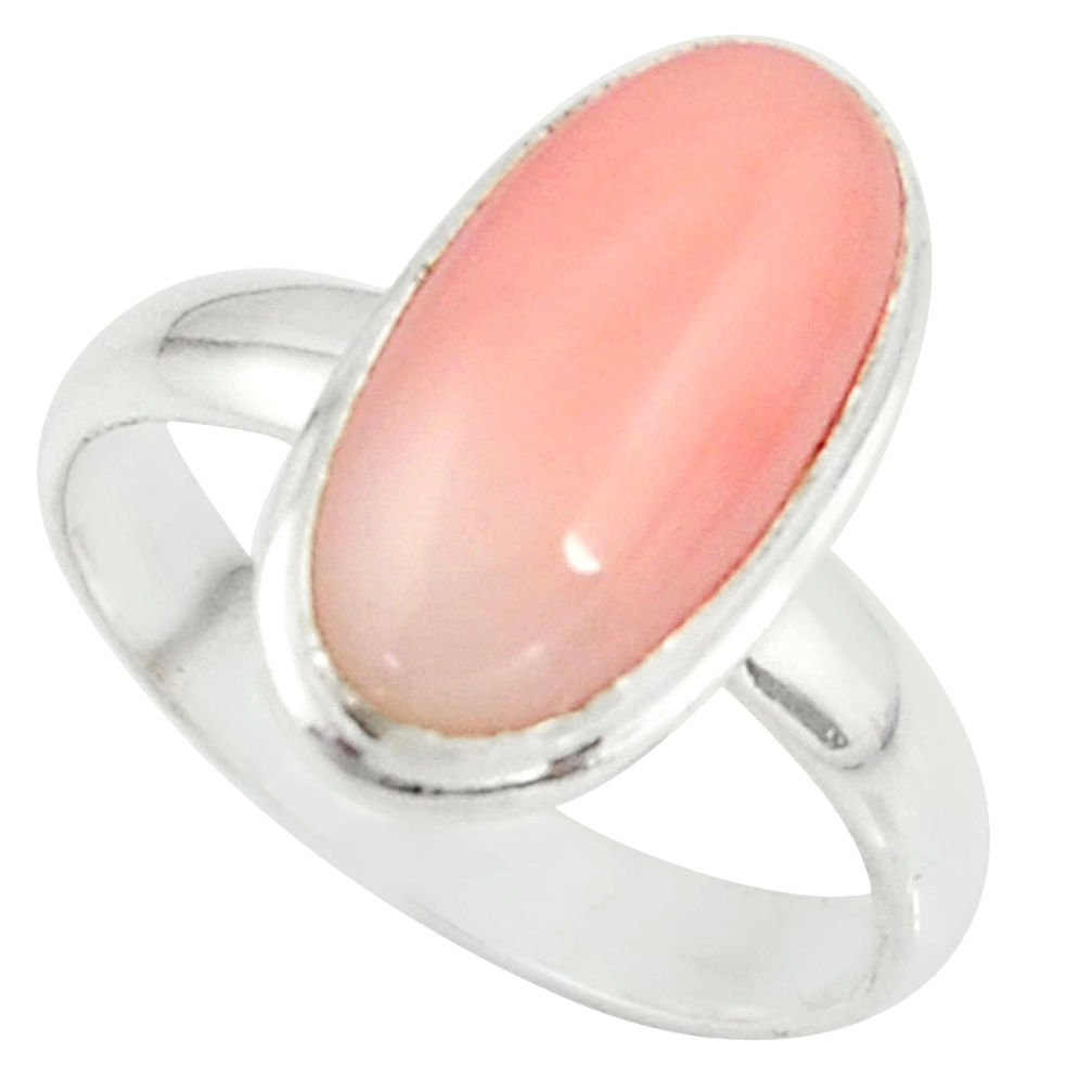4.92cts pink coral 925 sterling silver solitaire ring jewelry size 7.5 r39355