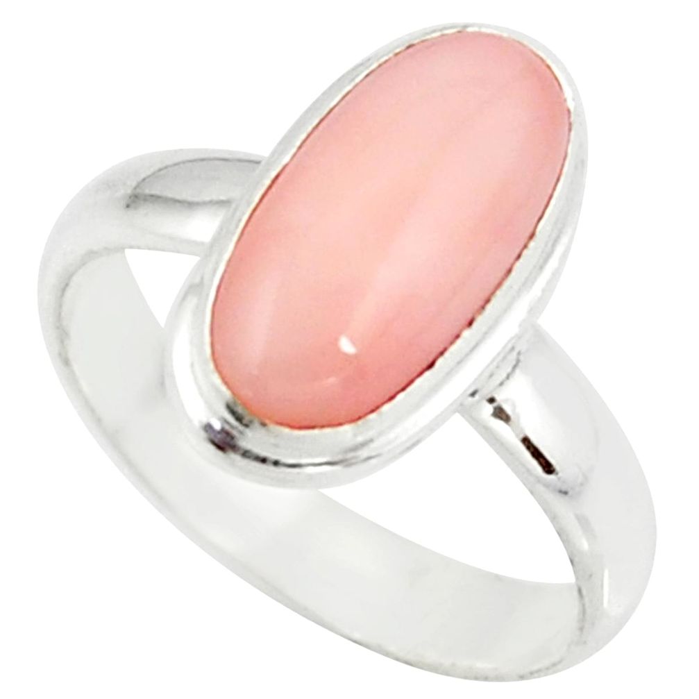 4.28cts pink coral 925 sterling silver solitaire ring jewelry size 6.5 r39358
